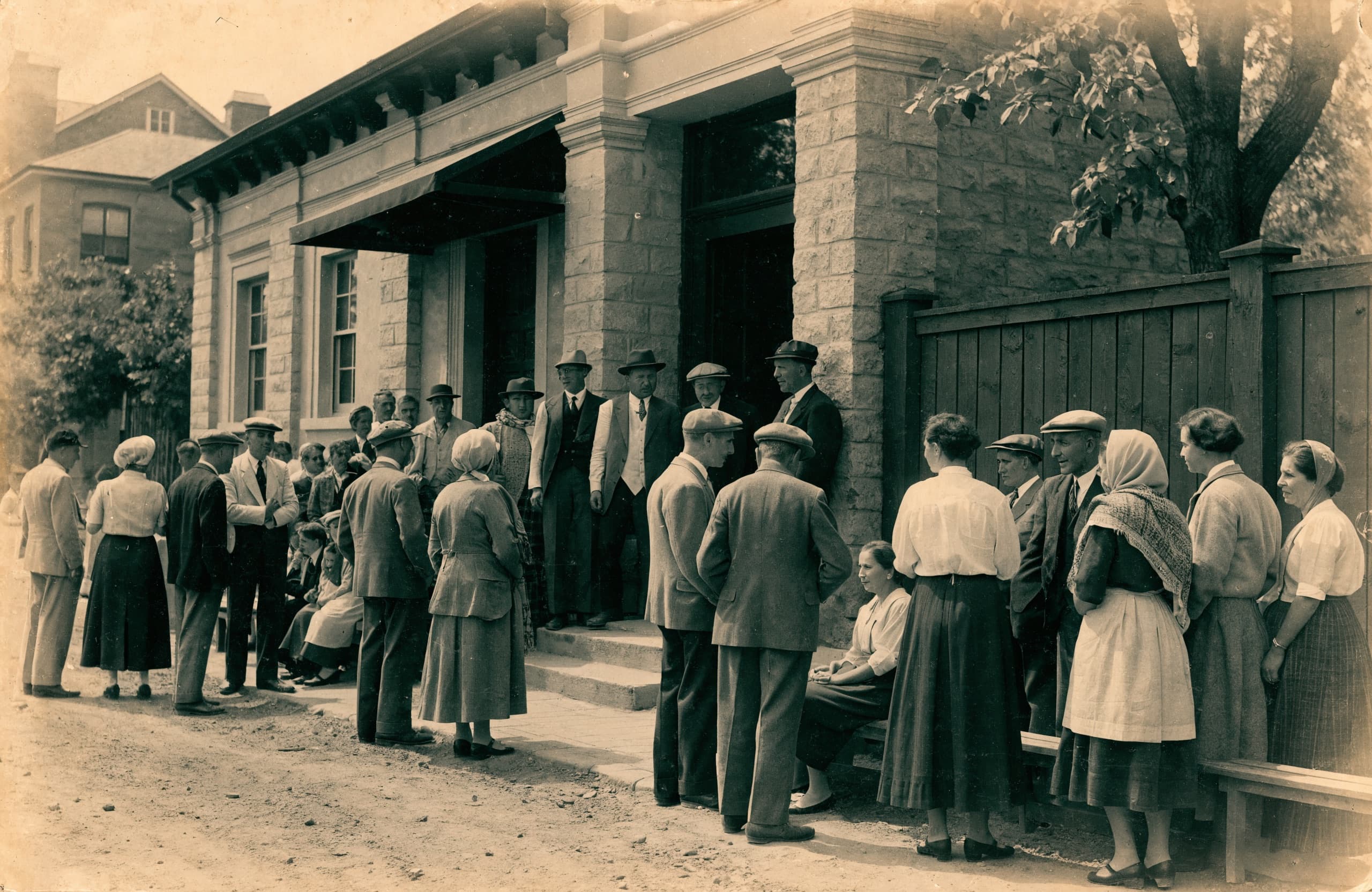 Archival photograph of an early Greek Orthodox community gathering in South Australia